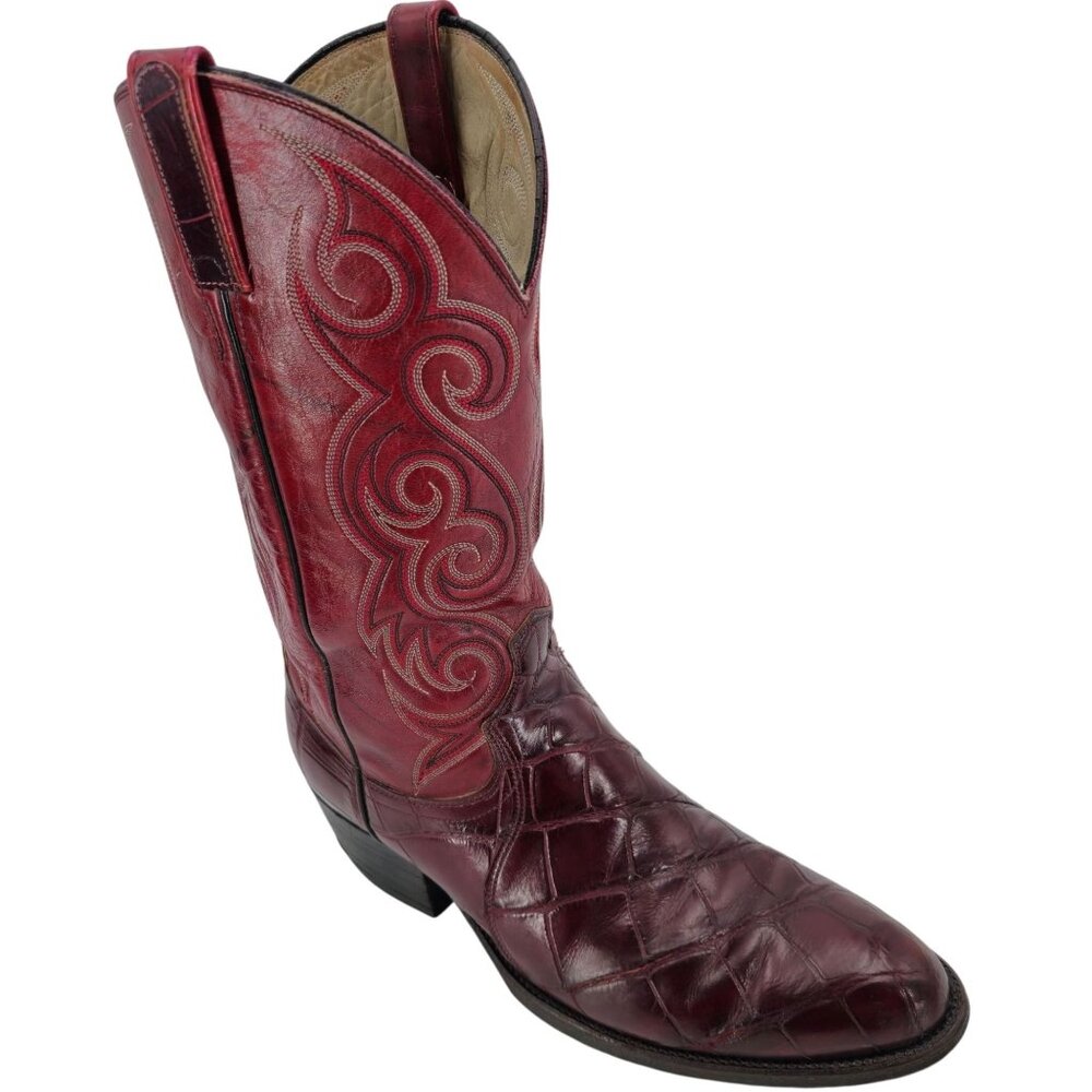 Mens 11.5D Exotic Alligator Vintage Dan Post Burgundy Cowboy Western Boots CBC